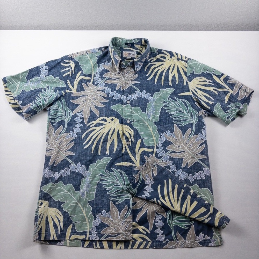 Reyn Spooner Hawaiian Aloha Shirt Mens Large Blue Reverse Print Tropical Casual
